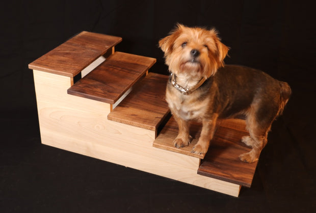 Five Dogs Elevated Pet Steps – Handcrafted Walnut & Maple Wooden Pet Stairs – Stylish & Durable Steps for Dogs, Cats & Small Pets