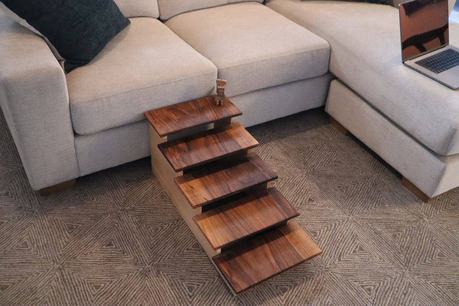 Five Dogs Elevated Pet Steps – Handcrafted Walnut & Maple Wooden Pet Stairs – Stylish & Durable Steps for Dogs, Cats & Small Pets