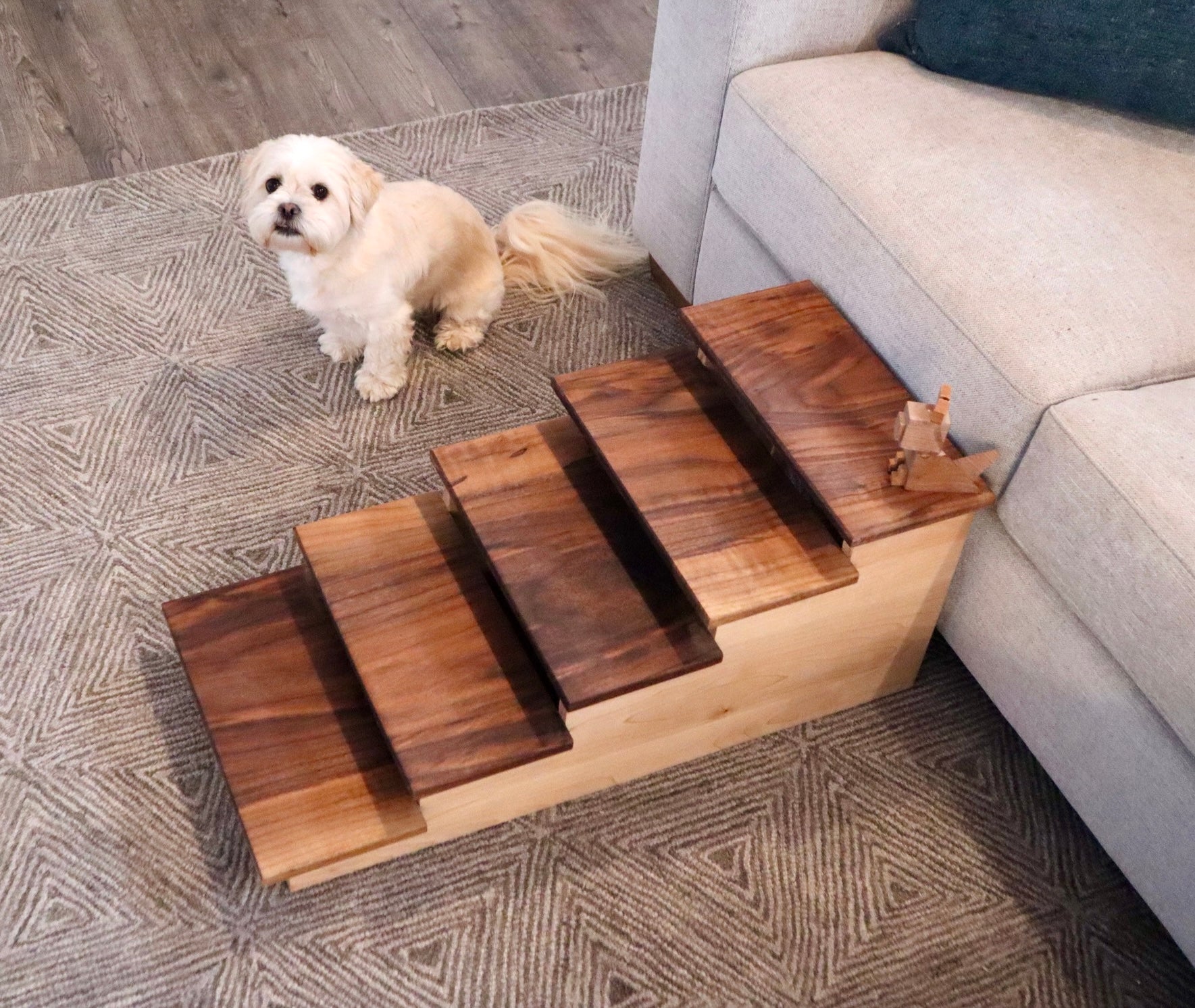 Five Dogs Elevated Pet Steps – Handcrafted Walnut & Maple Wooden Pet Stairs – Stylish & Durable Steps for Dogs, Cats & Small Pets