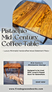 SOLD- Pistachio Mid-Century Coffee Table – Luxury Minimalist Handcrafted Wood Statement Piece