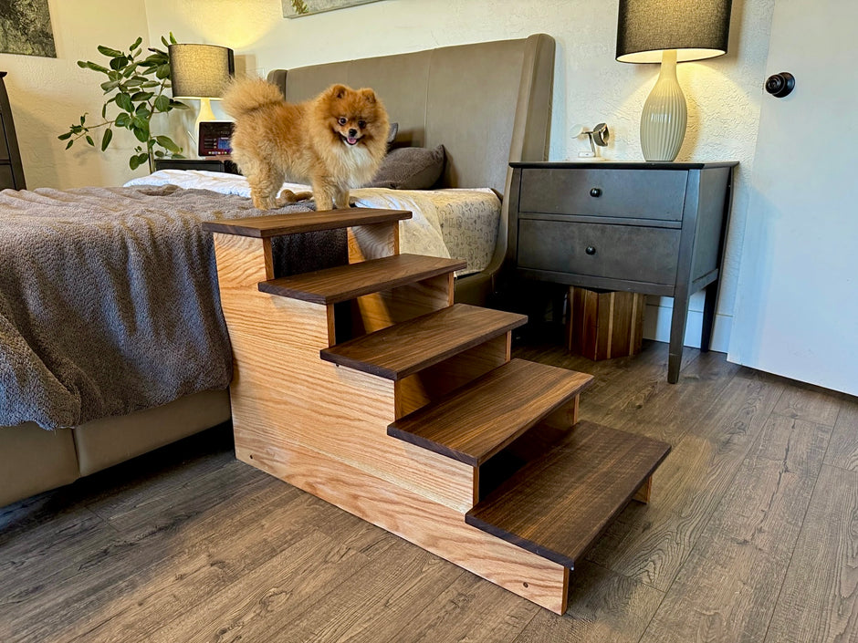 Handmade XL Wooden Pet Stairs – Luxury Walnut & Oak Steps for Large Dogs, Cats & Pets | Sturdy, Safe & Stylish Ramp Alternative
