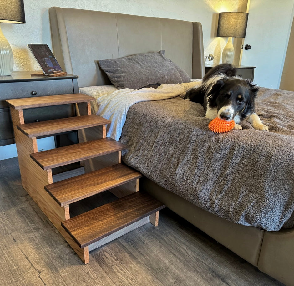 Handmade XL Wooden Pet Stairs – Luxury Walnut & Oak Steps for Large Dogs, Cats & Pets | Sturdy, Safe & Stylish Ramp Alternative