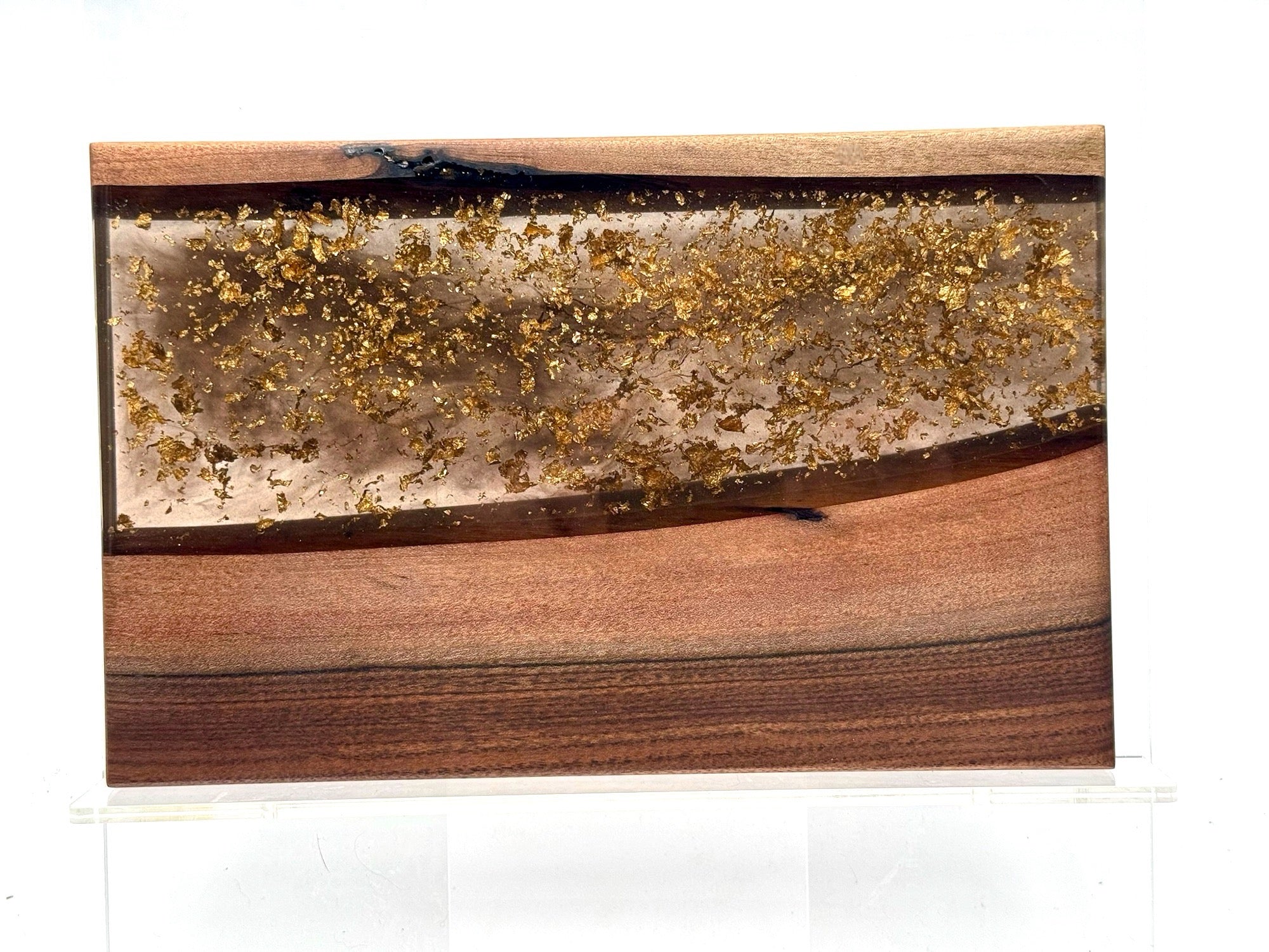 Walnut Epoxy River Charcuterie Board, Handmade Gold Leaf Serving Board, Housewarming Gift