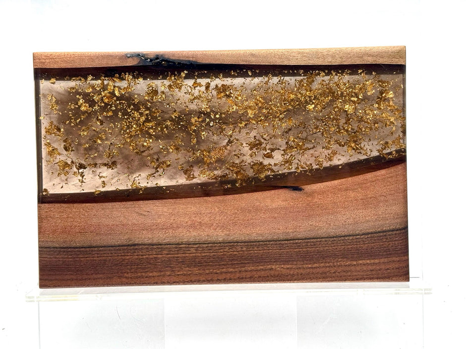 Walnut Epoxy River Charcuterie Board, Handmade Gold Leaf Serving Board, Housewarming Gift