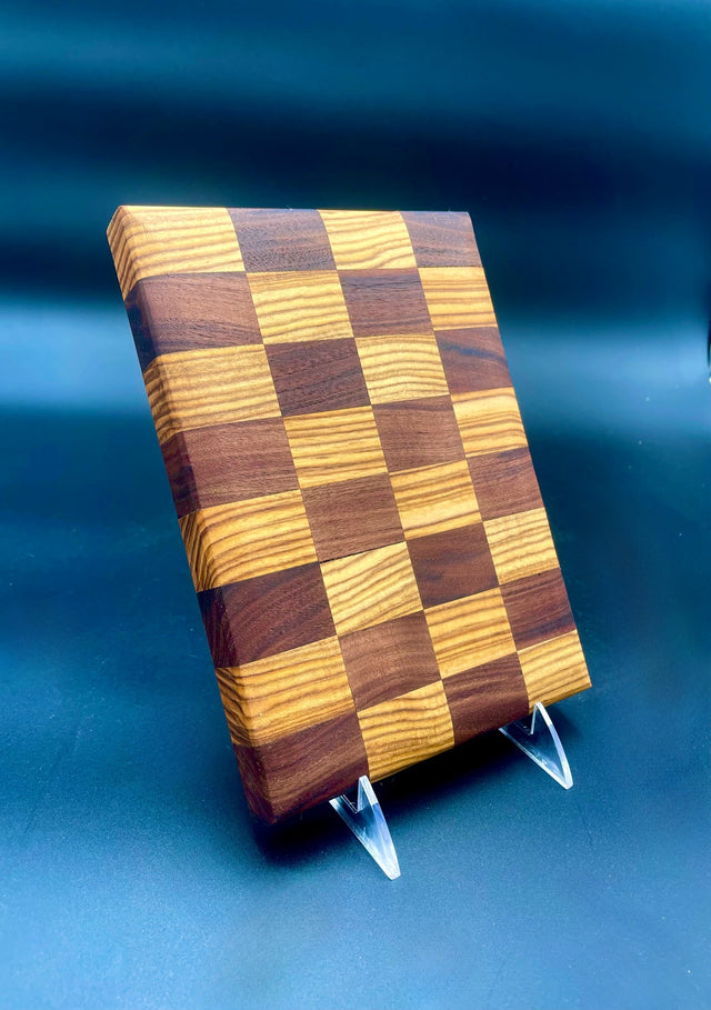 Handmade Checkered Wood Cutting Board Crafted from Walnut & Pistachio| One-of-a-Kind Functional Art