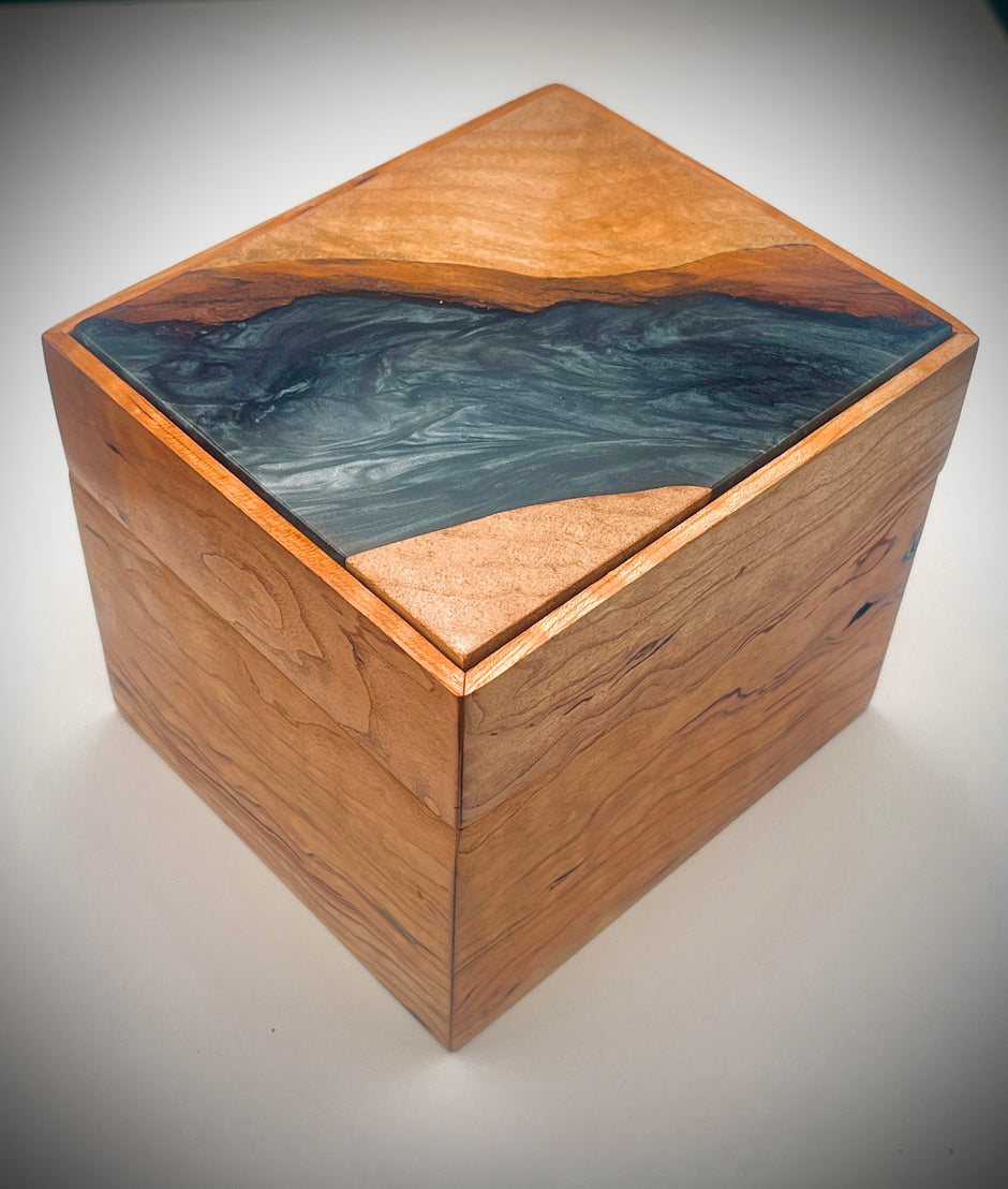 Handmade Cherry Wood Box with Black Epoxy Resin – Luxury Wood and Epoxy Resin Box – Unique Gift for Him or Her – Modern Decorative Art Box