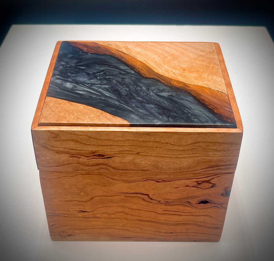 Handmade Cherry Wood Box with Black Epoxy Resin – Luxury Wood and Epoxy Resin Box – Unique Gift for Him or Her – Modern Decorative Art Box