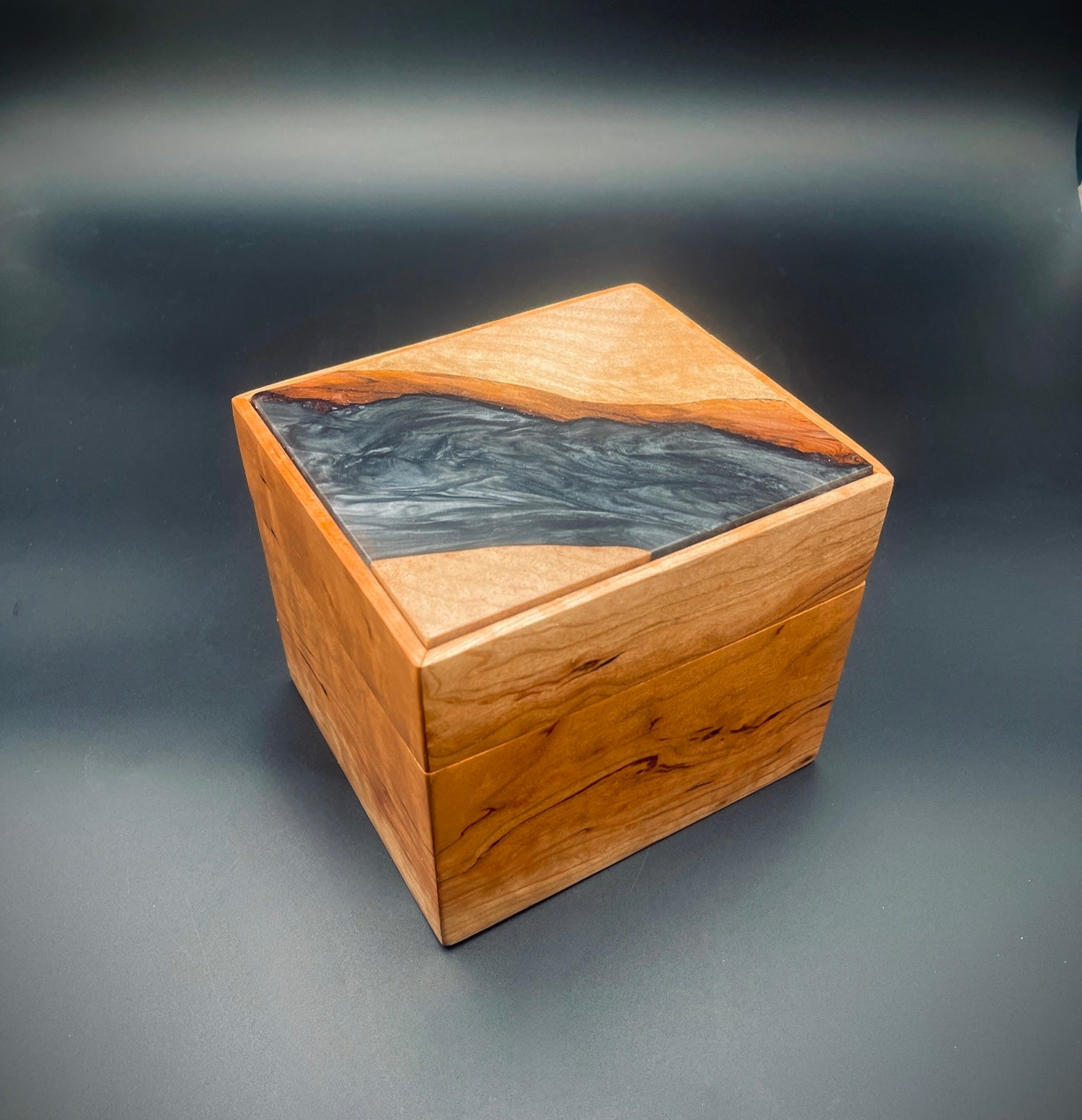 Handmade Cherry Wood Box with Black Epoxy Resin – Luxury Wood and Epoxy Resin Box – Unique Gift for Him or Her – Modern Decorative Art Box