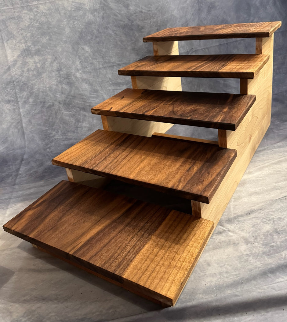 Five Dogs Elevated Pet Steps – Handcrafted Walnut & Maple Wooden Pet Stairs – Stylish & Durable Steps for Dogs, Cats & Small Pets