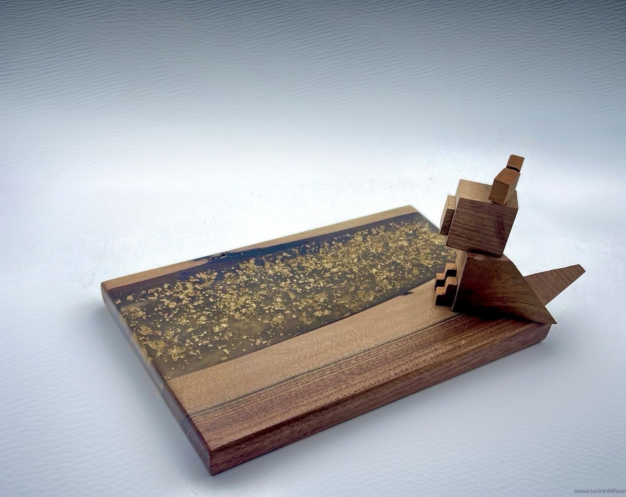 Walnut Epoxy River Charcuterie Board, Handmade Gold Leaf Serving Board, Housewarming Gift