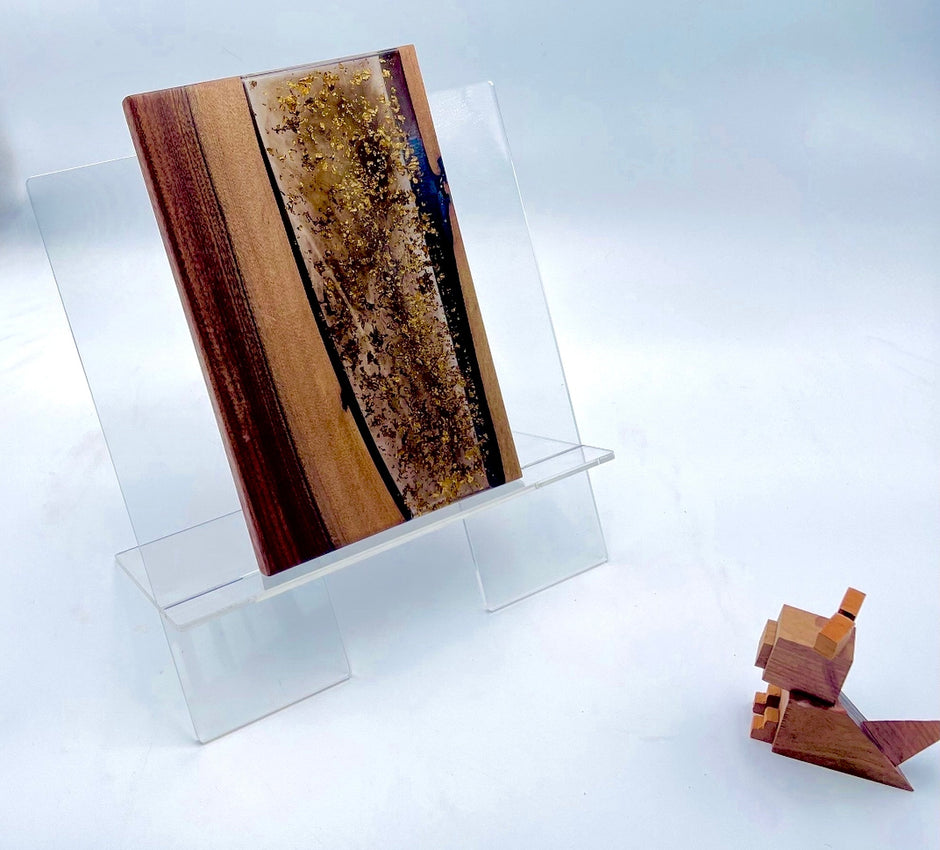 Walnut Epoxy River Charcuterie Board, Handmade Gold Leaf Serving Board, Housewarming Gift