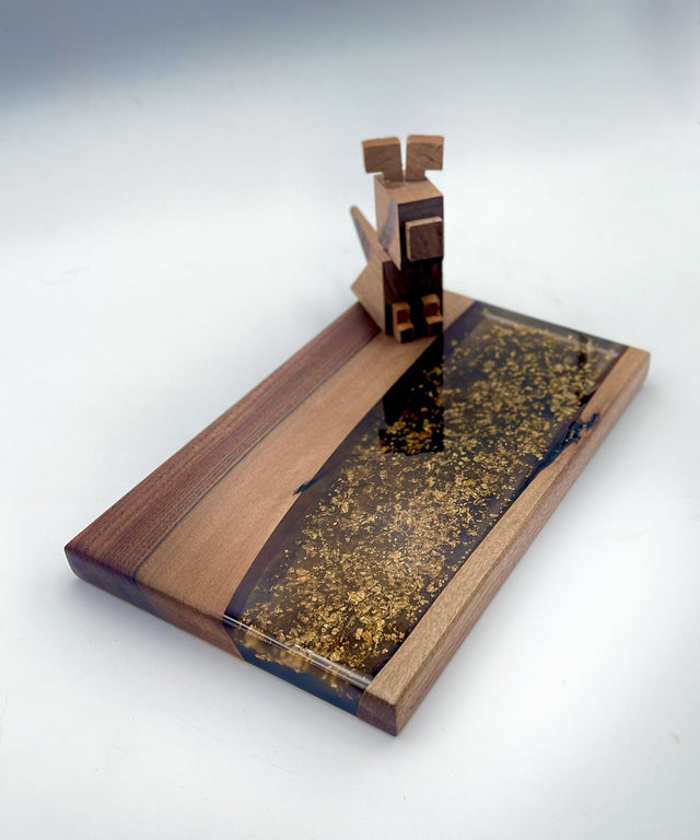 Luxury Gold Leaf Epoxy River Board - Handcrafted Walnut Wood Art - Exclusive Collectible - Functional Décor - One-of-a-Kind Handmade Piece