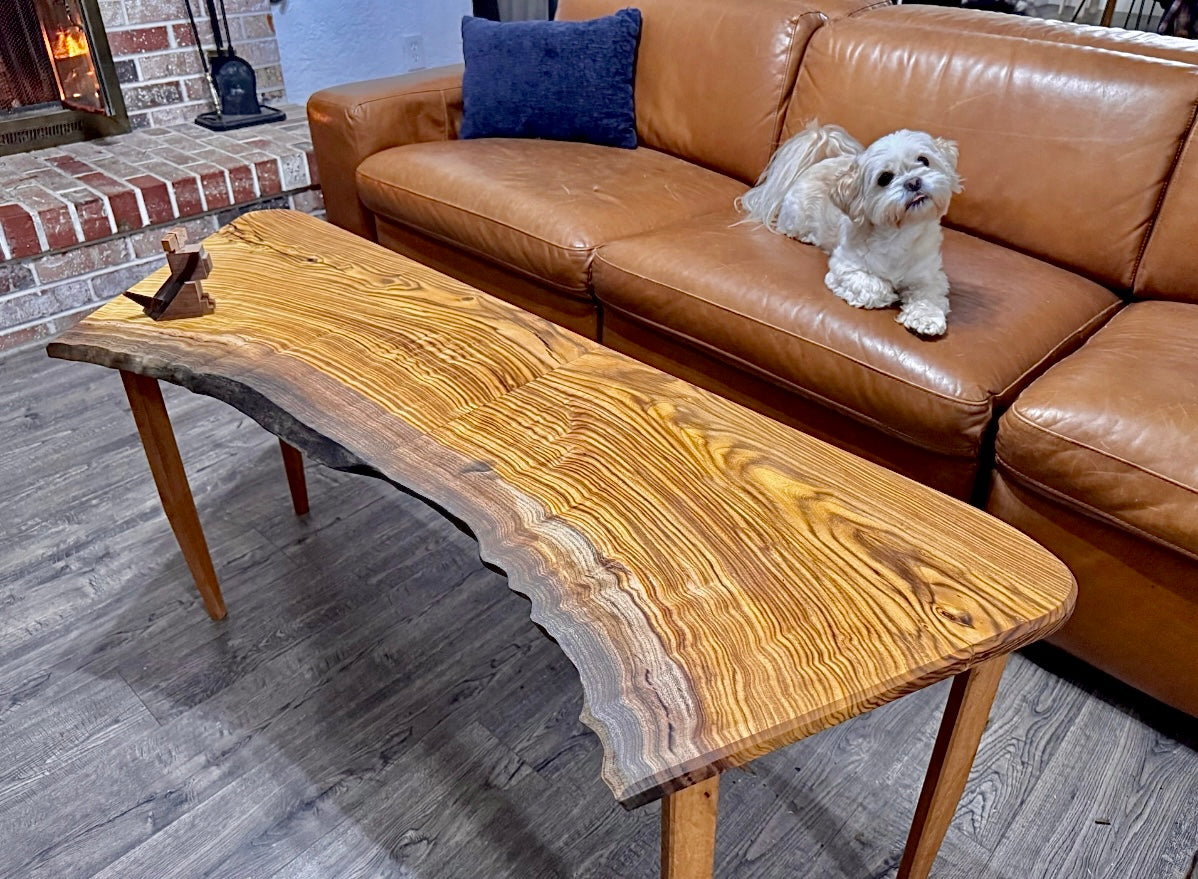 SOLD- Pistachio Live Edge Coffee Table – Luxury Minimalist Handcrafted Wood Statement Piece