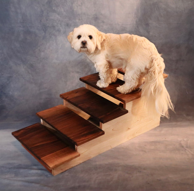Five Dogs Elevated Pet Steps – Handcrafted Walnut & Maple Wooden Pet Stairs – Stylish & Durable Steps for Dogs, Cats & Small Pets