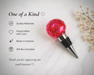 Handmade Ruby Red Resin Wine Stopper - Silver Leaf Detail - Stainless Steel Base - Gift Box Included