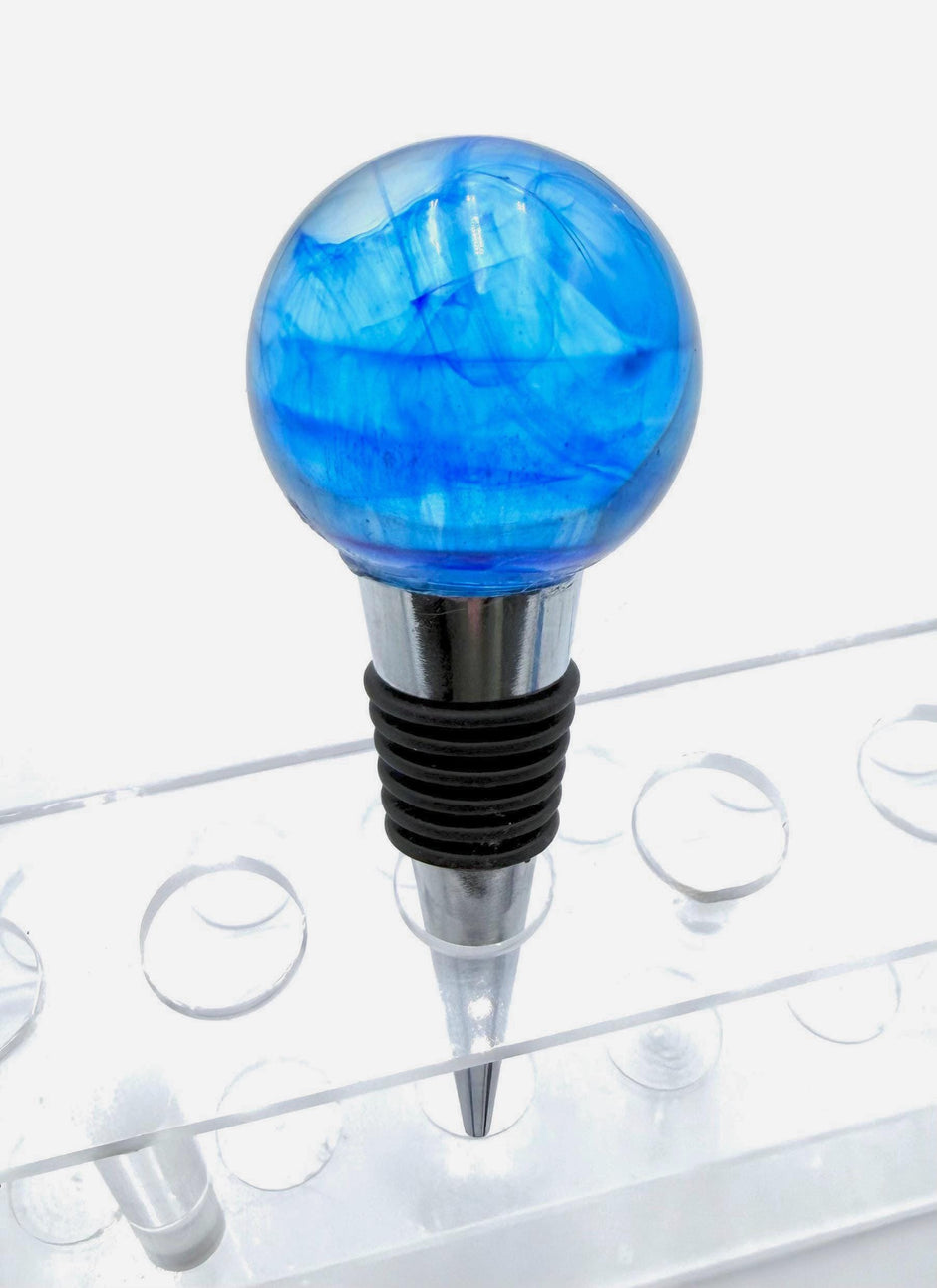 Handmade Ocean Blue Resin Wine Stopper - Gemstone Design - Gift Box Included
