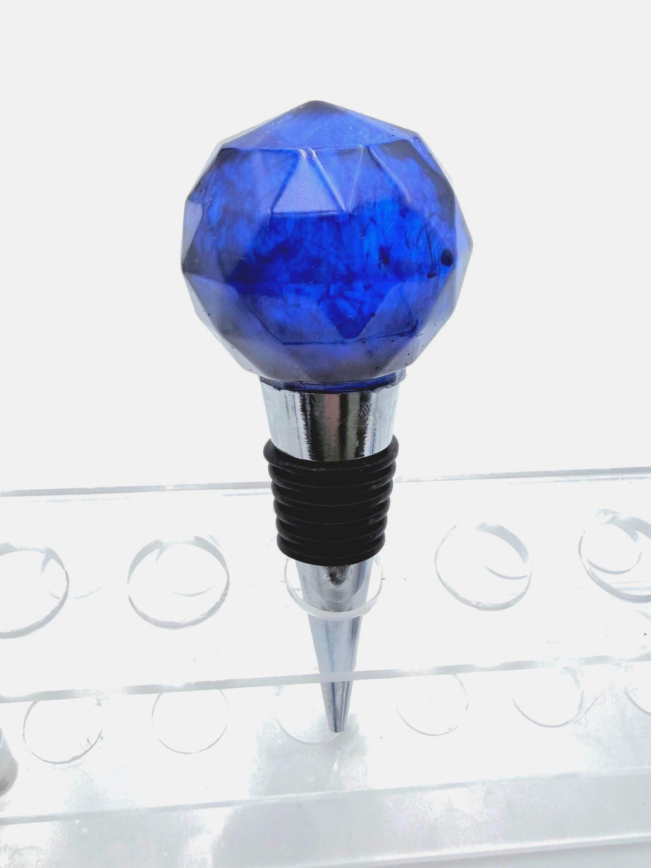 Handmade Ocean Blue Resin Wine Stopper - Gemstone Design - Gift Box Included