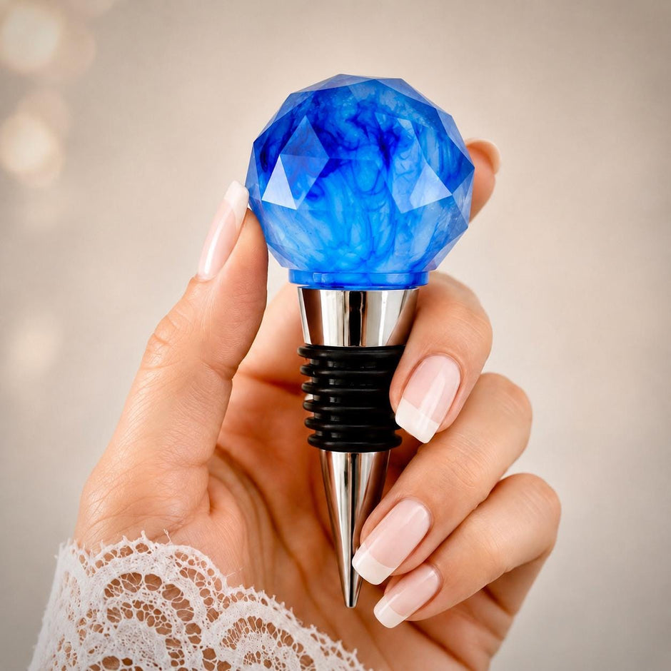 Handmade Ocean Blue Resin Wine Stopper - Gemstone Design - Gift Box Included
