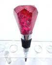 Handmade Ruby Red Resin Wine Stopper - Silver Leaf Detail - Stainless Steel Base - Gift Box Included