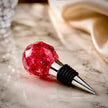 Handmade Ruby Red Resin Wine Stopper - Silver Leaf Detail - Stainless Steel Base - Gift Box Included