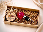Handmade Ruby Red Resin Wine Stopper - Silver Leaf Detail - Stainless Steel Base - Gift Box Included