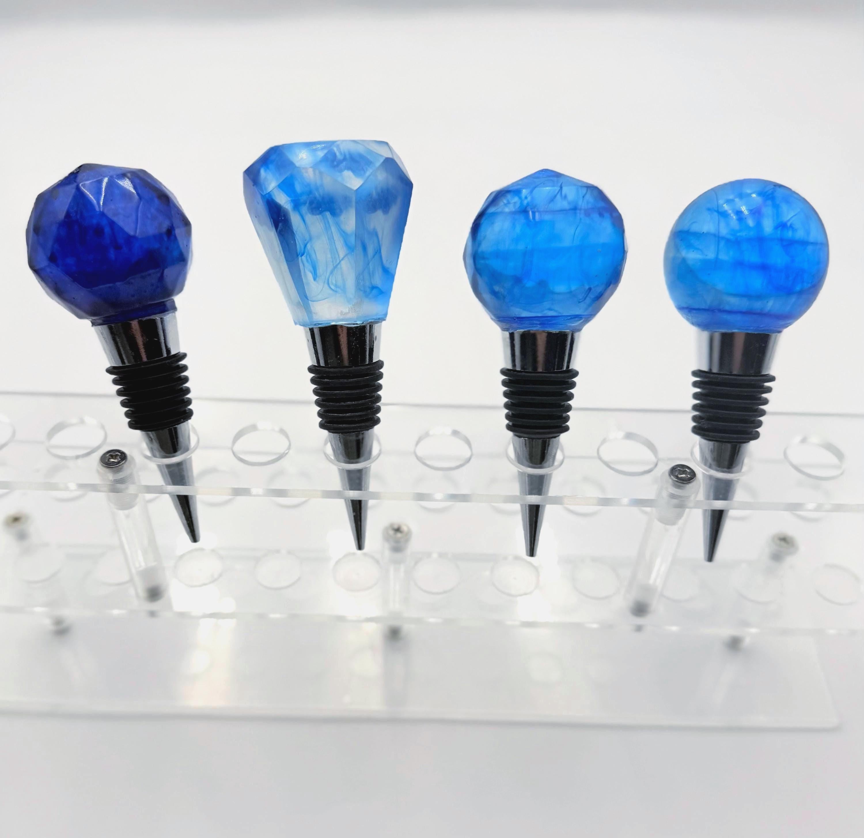 Handmade Ocean Blue Resin Wine Stopper - Gemstone Design - Gift Box Included