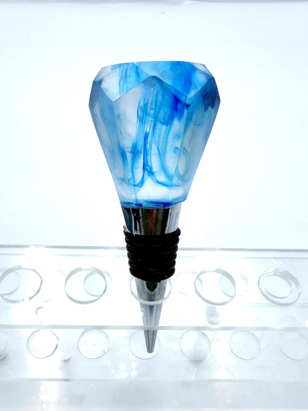 Handmade Ocean Blue Resin Wine Stopper - Gemstone Design - Gift Box Included