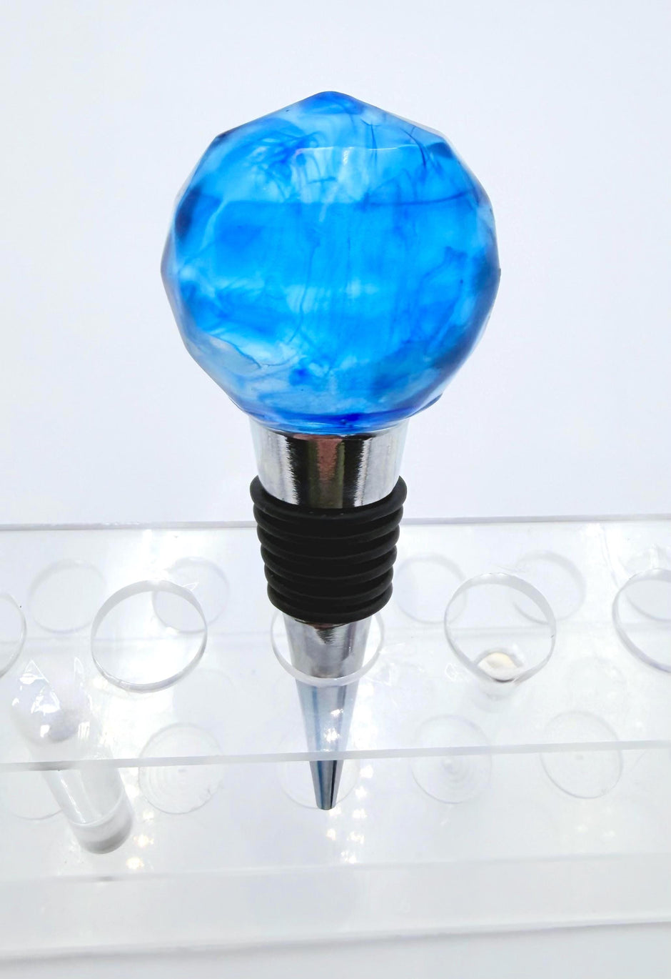Handmade Ocean Blue Resin Wine Stopper - Gemstone Design - Gift Box Included