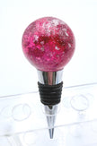 Handmade Ruby Red Resin Wine Stopper - Silver Leaf Detail - Stainless Steel Base - Gift Box Included
