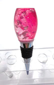 Handmade Ruby Red Resin Wine Stopper - Silver Leaf Detail - Stainless Steel Base - Gift Box Included