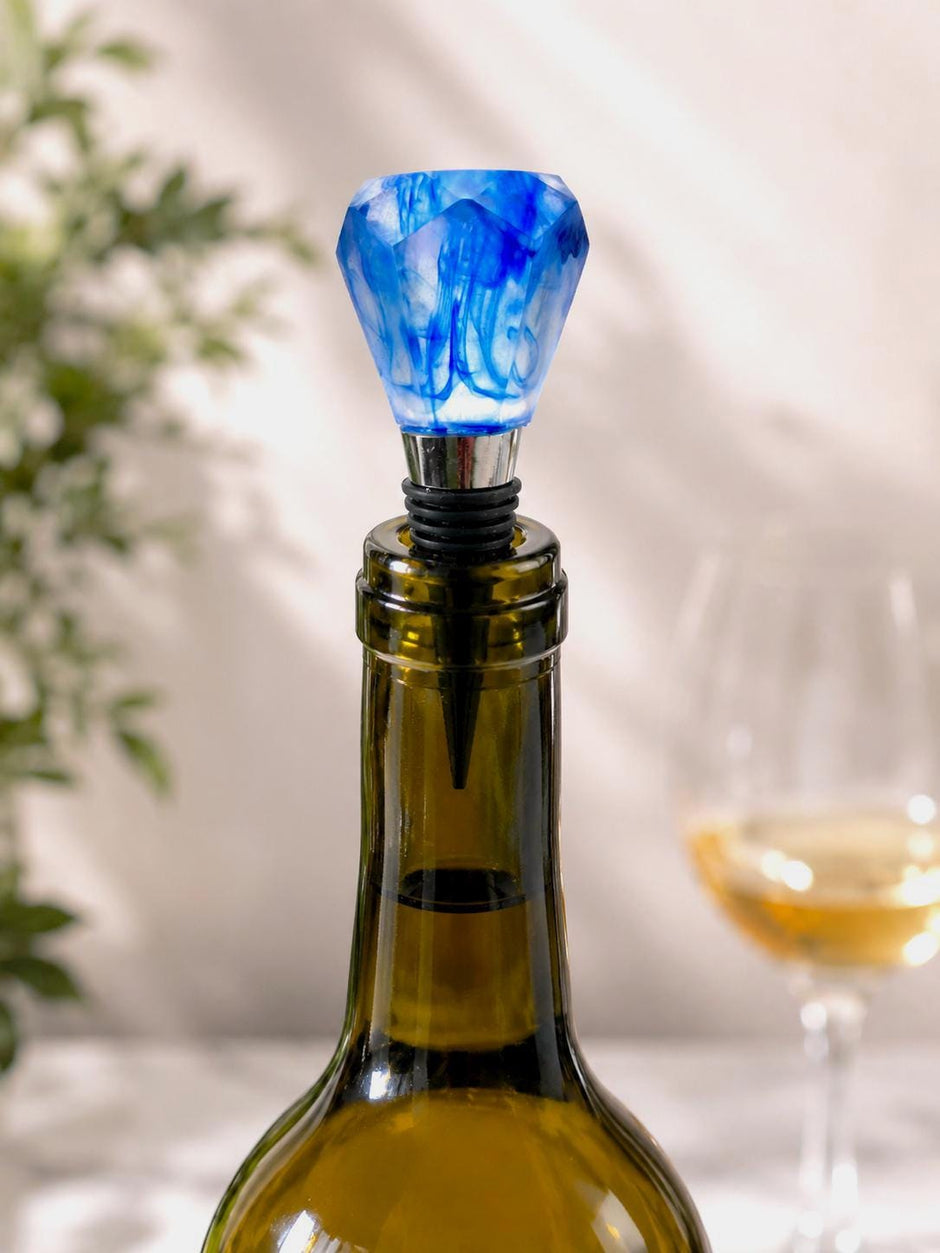 Handmade Ocean Blue Resin Wine Stopper - Gemstone Design - Gift Box Included