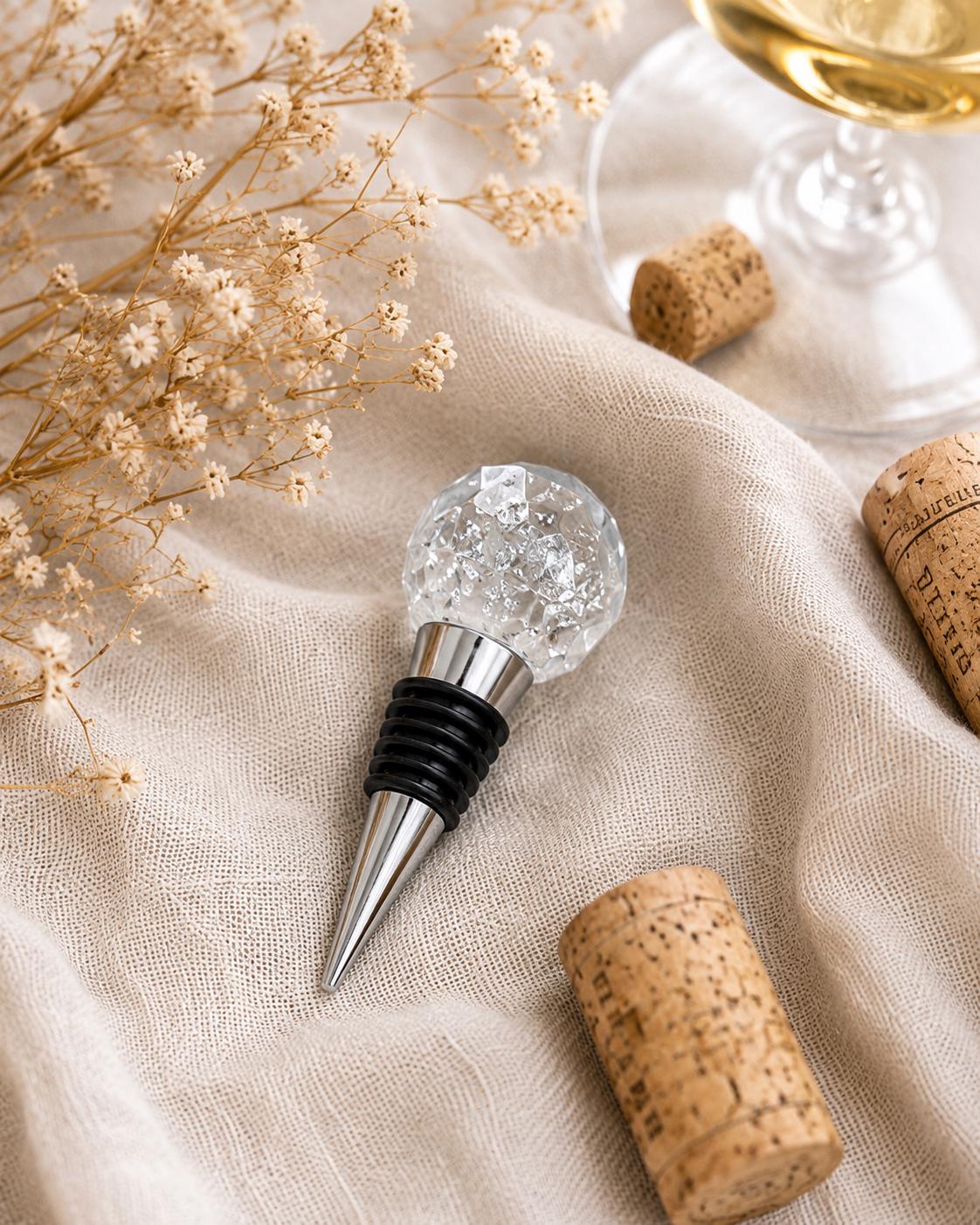 Silver Leaf Wine Stopper - Handmade Resin Bottle Stopper - Gemstone Design - Gift Box Included