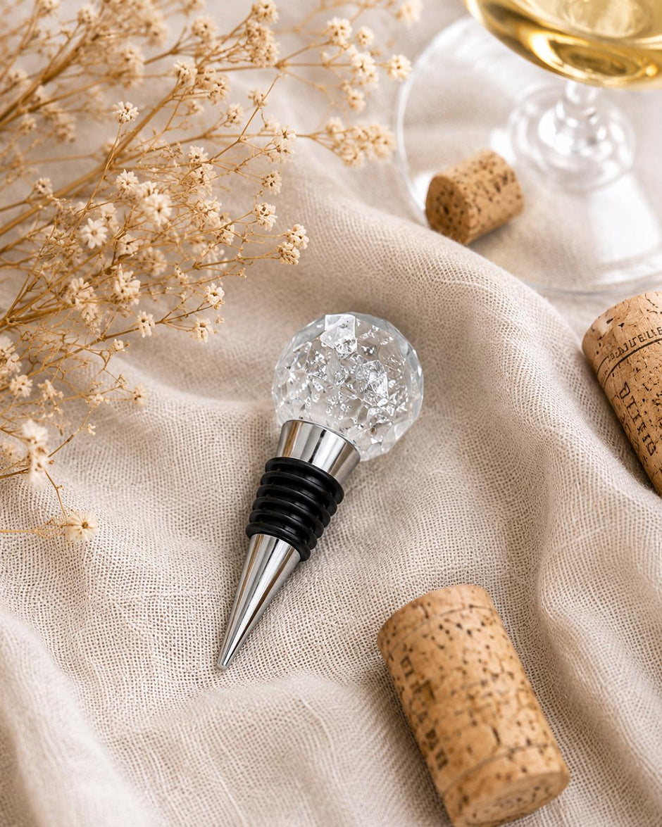 Silver Leaf Wine Stopper - Handmade Resin Bottle Stopper - Gemstone Design - Gift Box Included