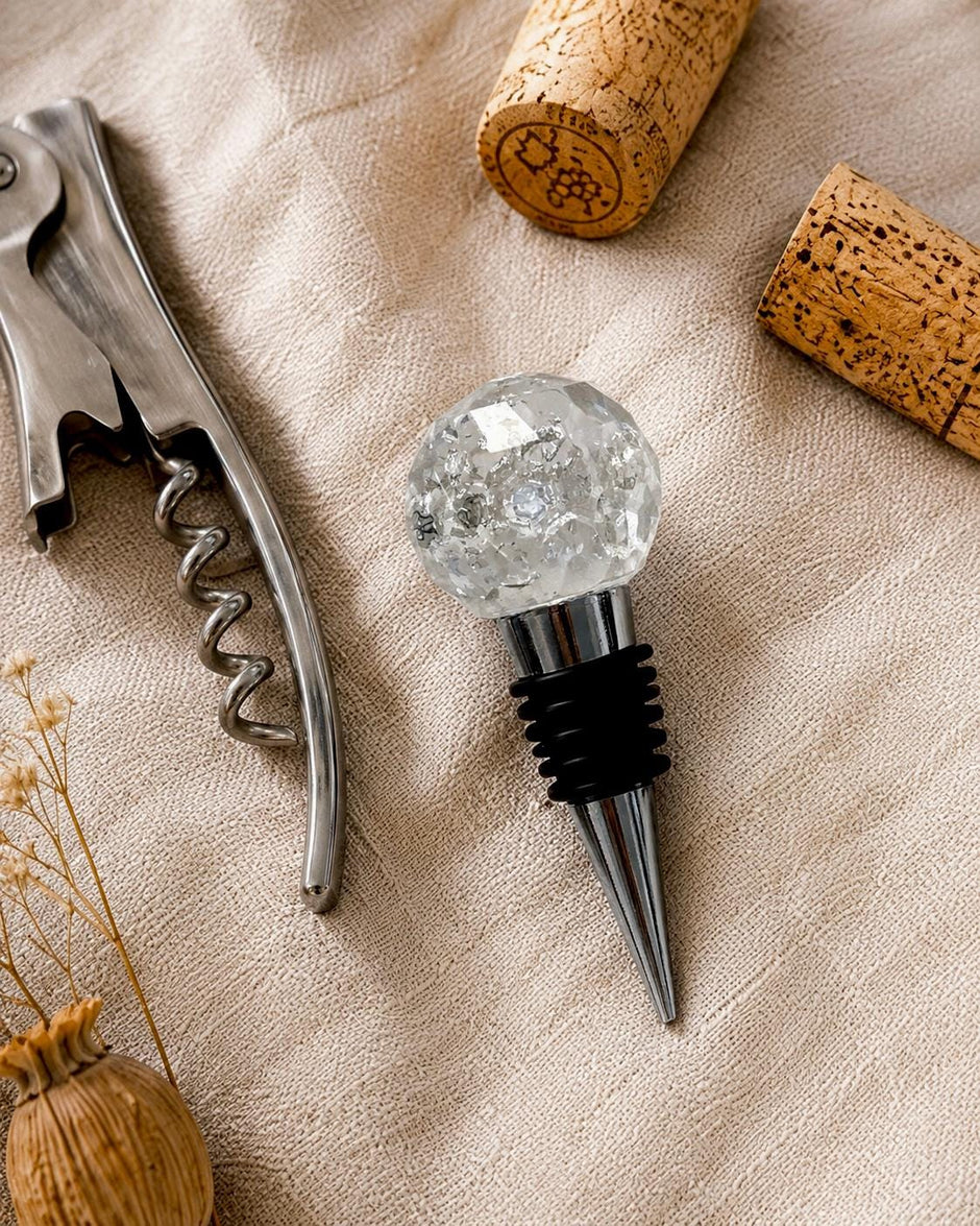 Silver Leaf Wine Stopper - Handmade Resin Bottle Stopper - Gemstone Design - Gift Box Included
