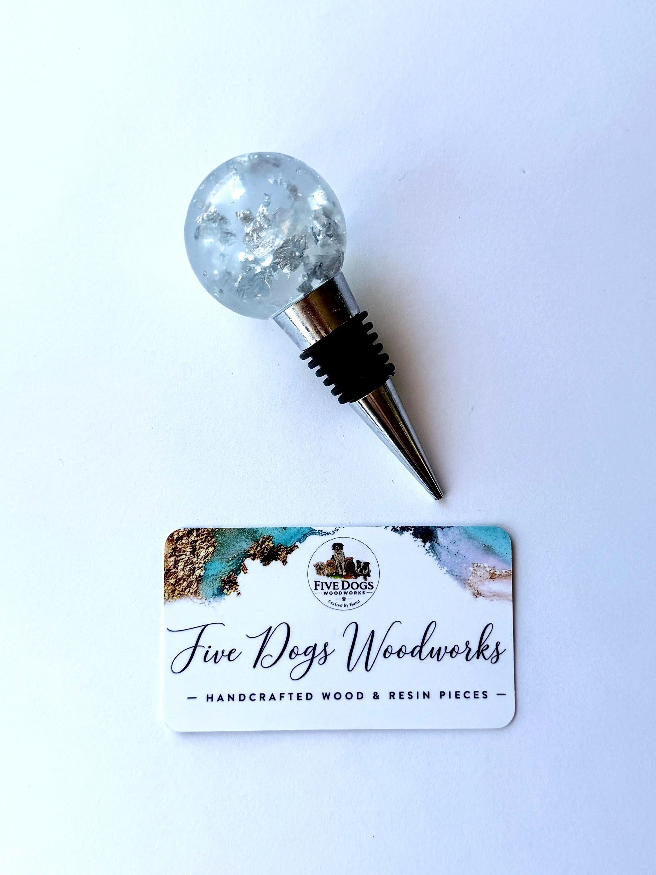 Silver Leaf Wine Stopper - Handmade Resin Bottle Stopper - Gemstone Design - Gift Box Included