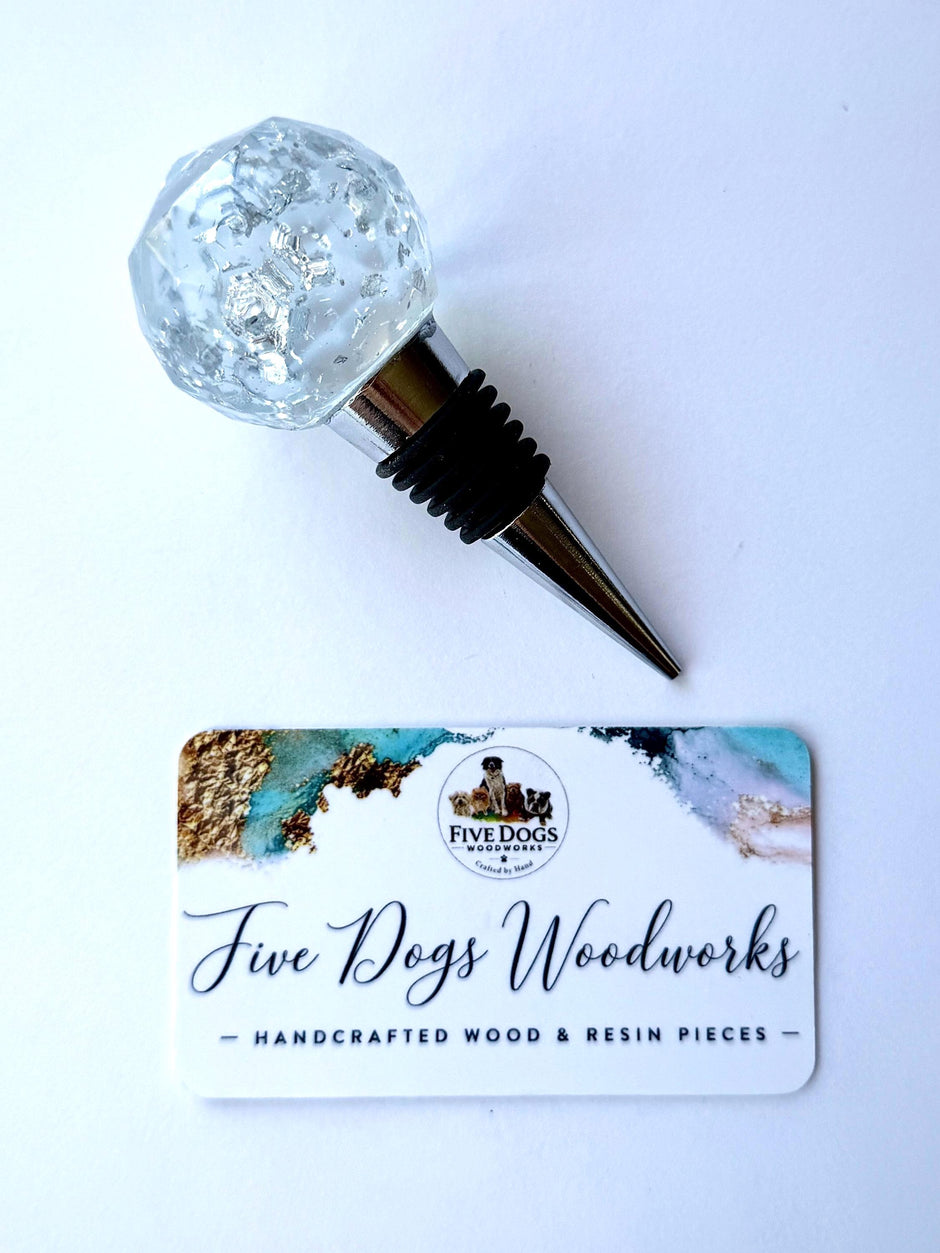 Silver Leaf Wine Stopper - Handmade Resin Bottle Stopper - Gemstone Design - Gift Box Included