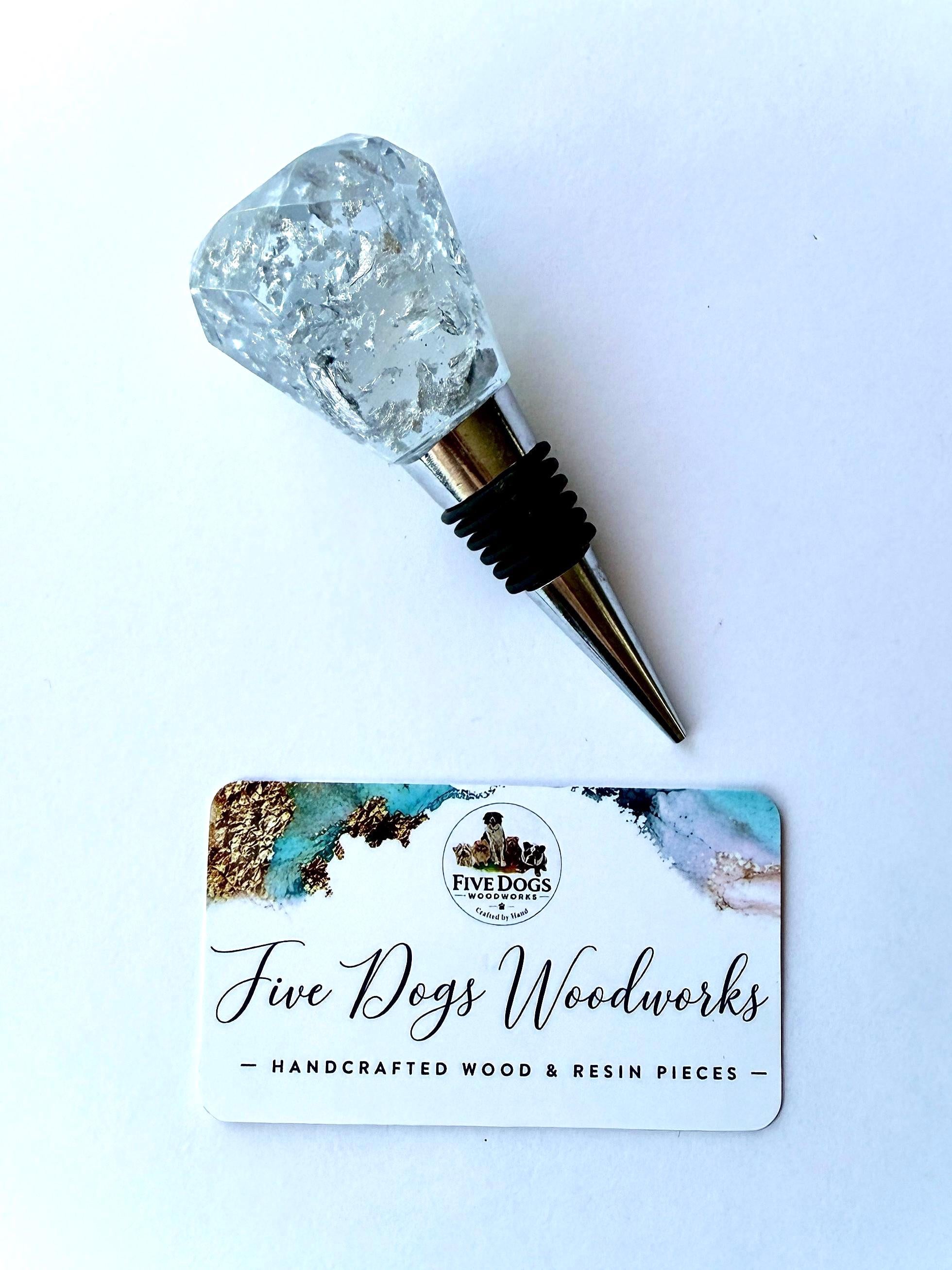 Silver Leaf Wine Stopper - Handmade Resin Bottle Stopper - Gemstone Design - Gift Box Included